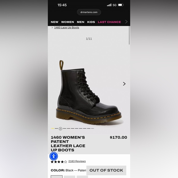 Doc Dr. Martens Black Patent 1460 Lace-Up Boots, UK 5/US 7/EU 38 Women - Picture 8 of 9